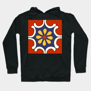 Talavera Mexican Bold Yellow Flora Red Background Hoodie